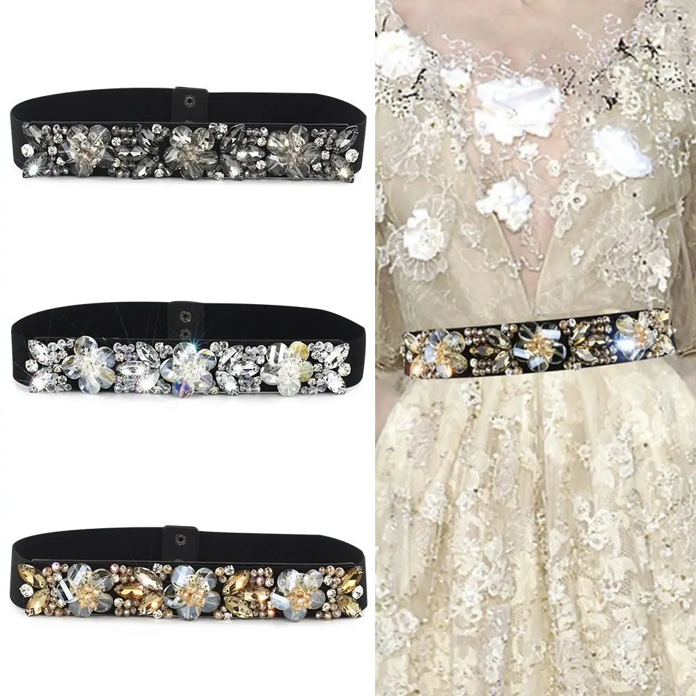 

Women Luxury Design Shining Slim Fit Stretch Waistband Elastic Belly Belts Rhinestone Girdle Belt Bridal Waist Strap