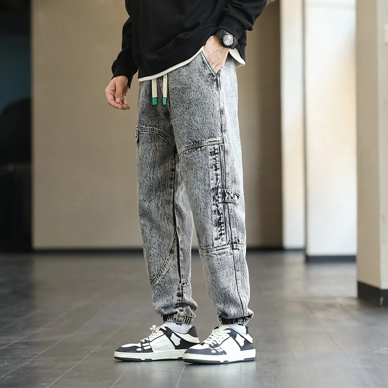 Large Size M-8XL Men's Jeans Bunched leg Sports Baggy Elastic Waist Harlan Cargo Outdoor sports Jogger Trousers Male 2022 New