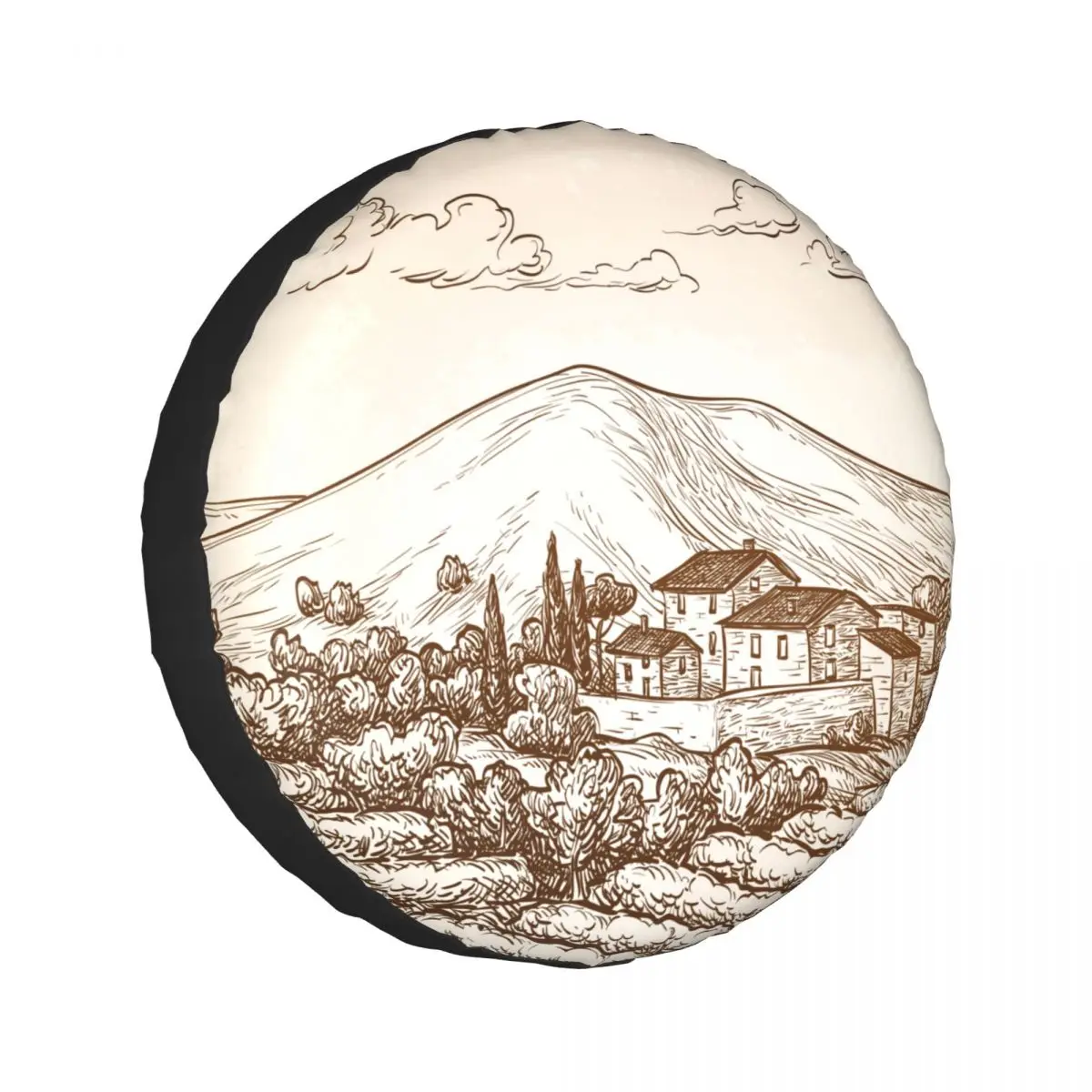 

1Pc Car Spare Tire Cover Hand Drawn Vineyard Landscape On Old Paper Case Polyester Tire for Cars Wheel Protection Cover