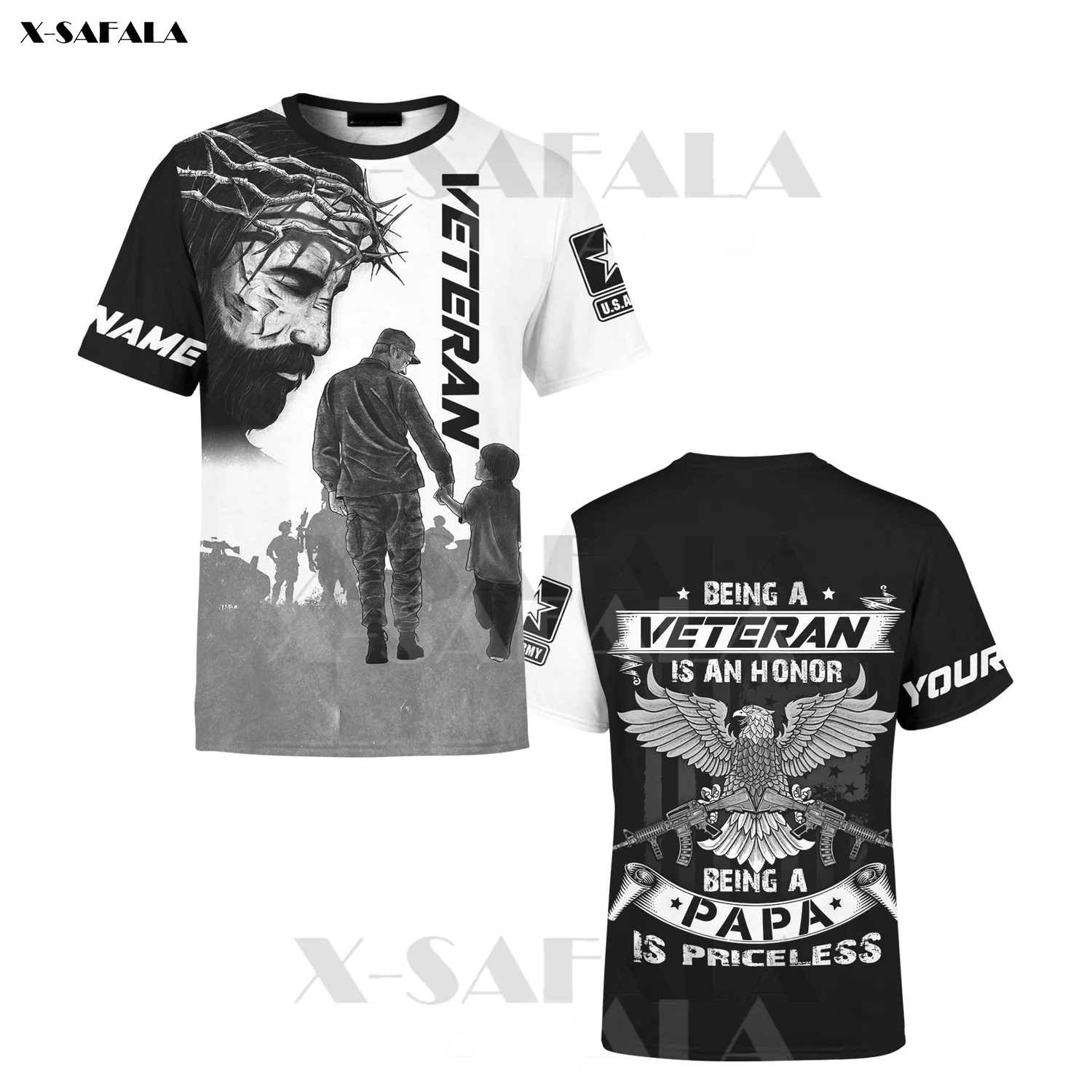 

God Bless Papa Veteran Jesus Is Priceless 3D Print Men T-Shirts Tops Tees Short Sleeve Casual Milk Fiber O Collared Summer New
