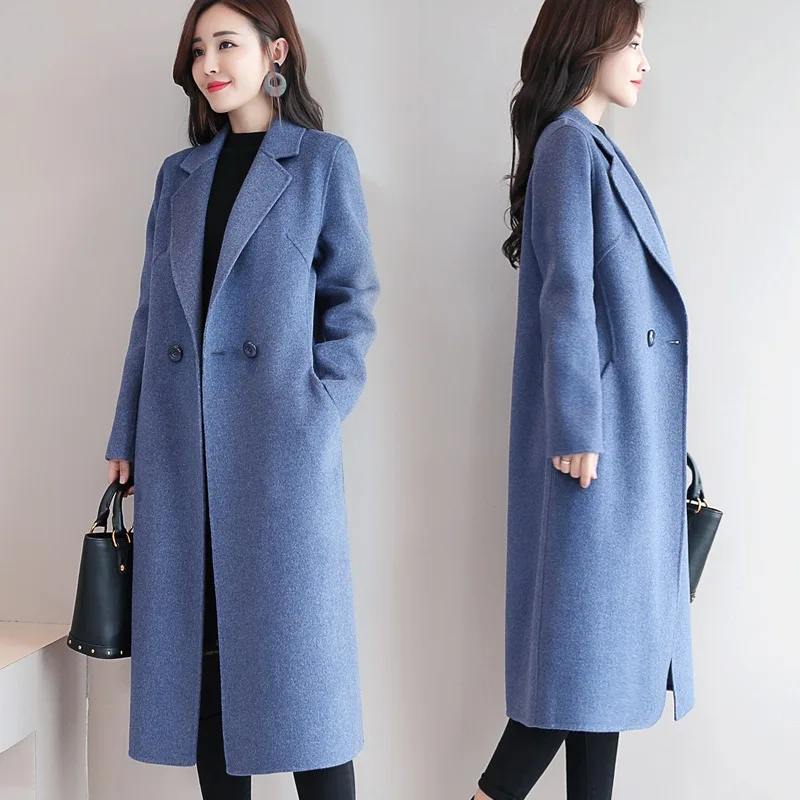 

Leiouna Long Single Button Thicked Fashion Office Woolen Winter Overcoat Wool Blends Large Fashion OverSize Woman Coat