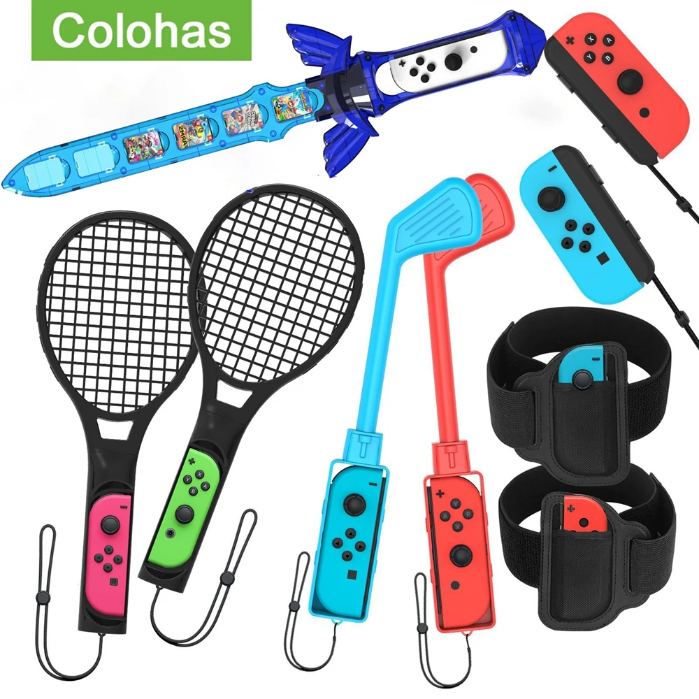 

For Nintendo Switch Sports Control Set Wristband for Joy-con Tennis Racket Fitness Leg Strap Sword Game Switch OLED Accessories