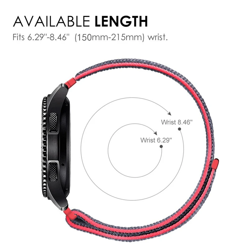 Фото Ремешок нейлоновый для Samsung Galaxy Watch 5/5pro/4/4 classic active 2, браслет для Huawei watch GT 2 3 pro/Amazfit Bip GTS GTR 2 3 №2