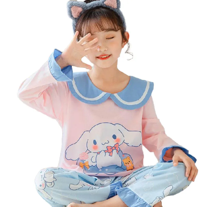 

Милая мультяшная серия Sanrios Cinnamoroll Весенняя и Осенняя детская пижама для девочек симпатичная мультяшная хлопковая свободная тонкая домашня...