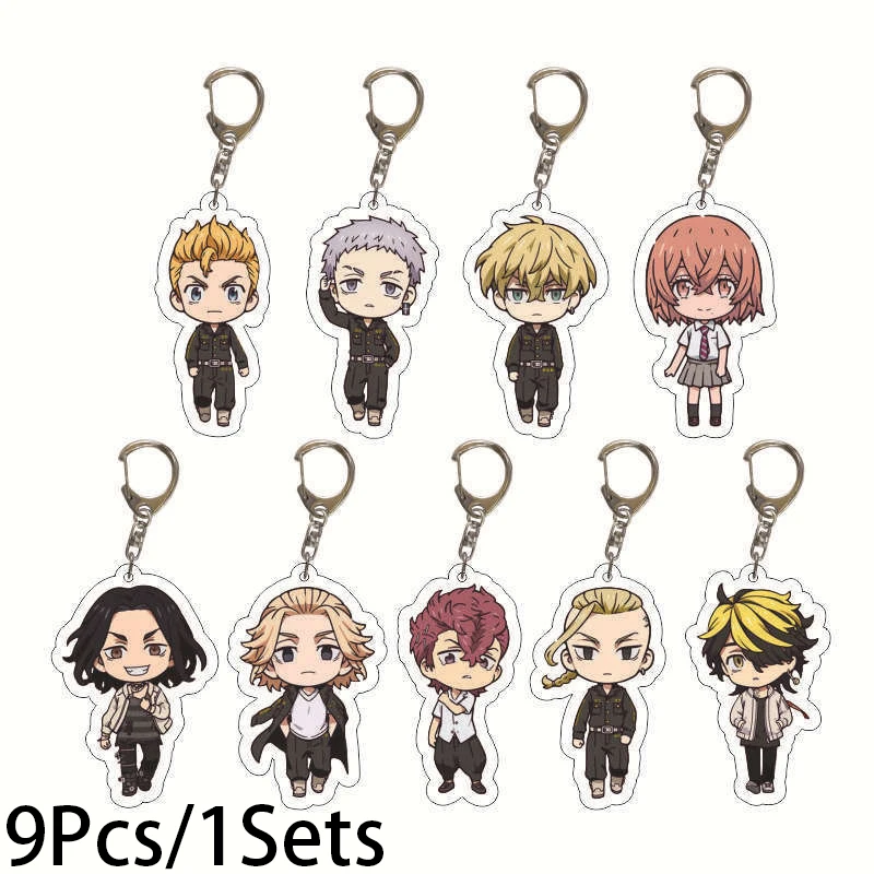 

9Pcs/1Sets Anime Tokyo Avengers Great Collection Keychain Tokyo Revengers Manjiro Ken Takemichi Hinata Atsushi Chibi Key Chain