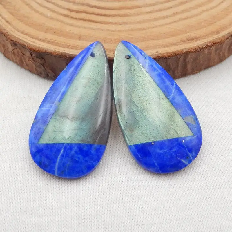 

New,Natural Stone Lapis Lazuli,Labradorite Intarsia Earring Bead 33x18x5mm 10g Semiprecious Fashion Jewelry Accessories