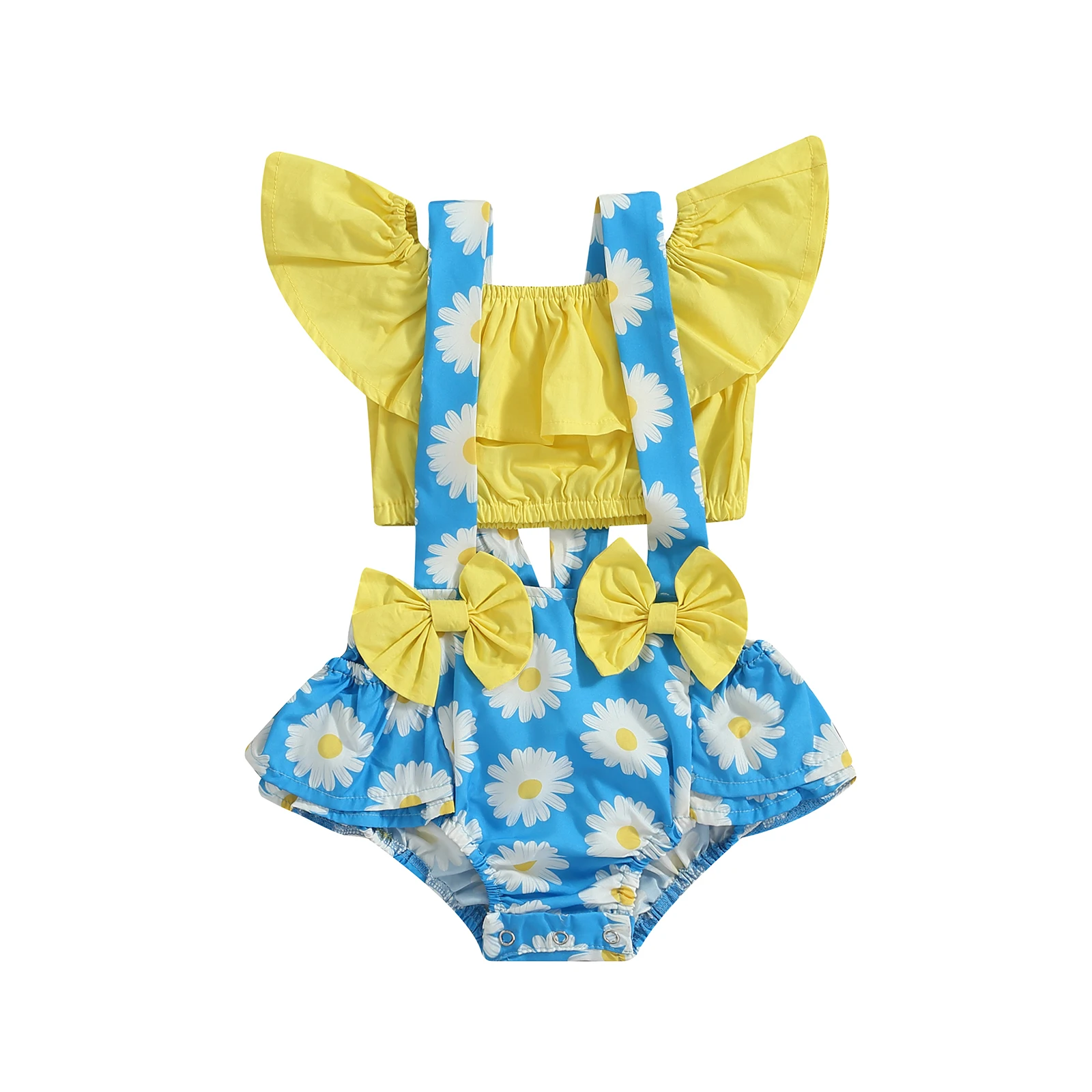 

Baby Pink Tops Suit, Short Sleeve Off Shoulder Shirt Cartoon Cloud Print Suspender Skirt-Shaped Romper Kid Girls Summer Suit