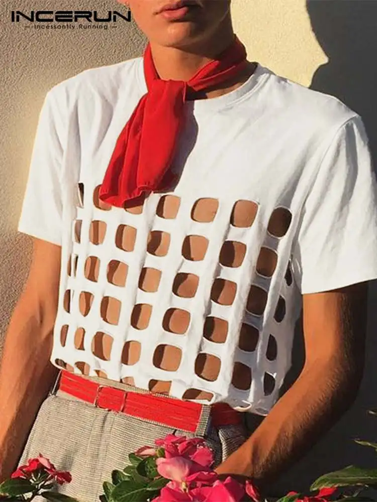 

INCERUN Tops 2022 Casual Simple Style New Men Blouse Stylish Male All-match Hot Sale Hollow-out Plaid Short-sleeved Shirts S-5XL