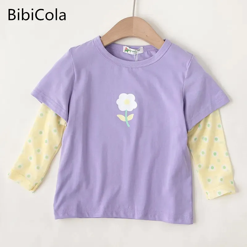 

3-9Year Baby Girls Long Sleeve T-shirt Bottoming Shirt Children Spring and Summer Autumn Long Sleeves Cartoon Flowers T-shirt Ki