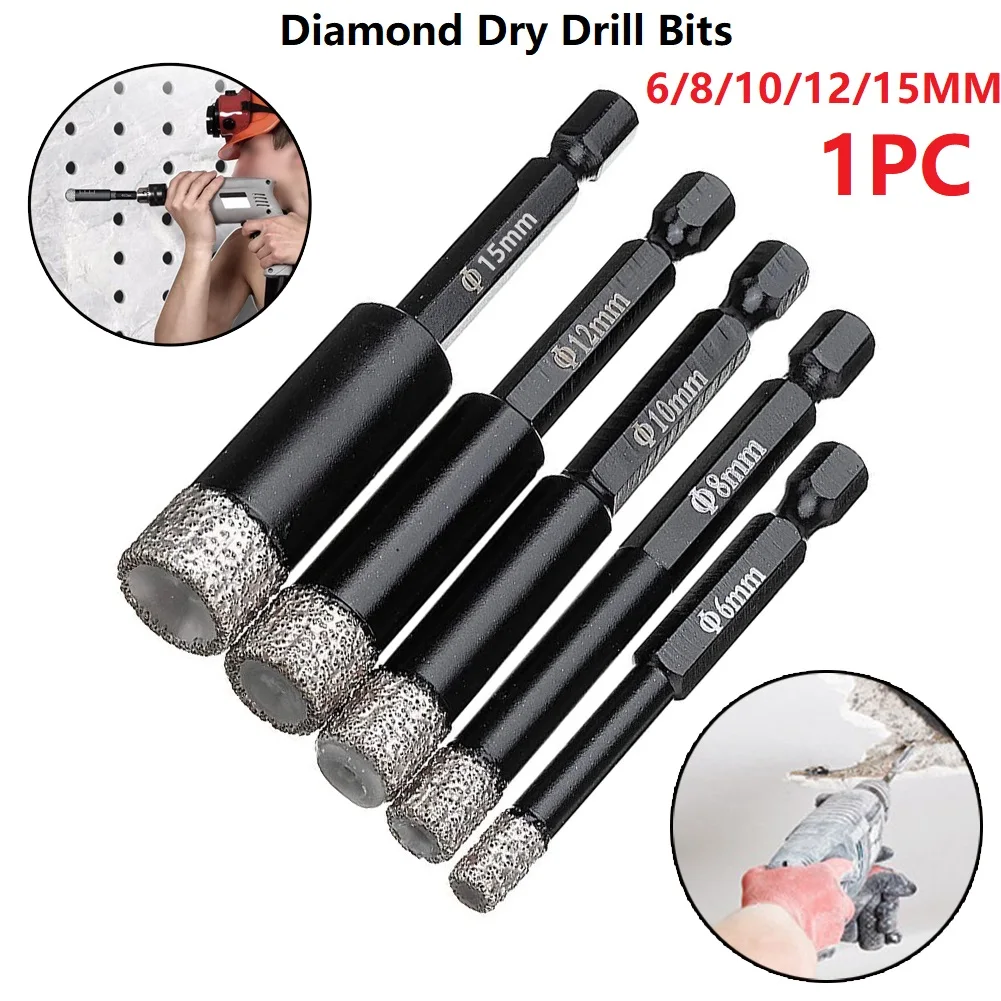 Сверло для сухого сверления Hex Dry Drill Bit, для внутренних и наружных работ, 68101215 мм, паяное, для стекла и гранита, с шестигранным хвостовиком (art.: 3920db78b048e) - 3920db78b048e