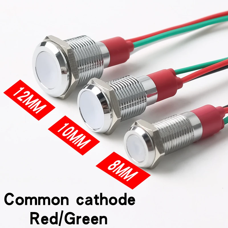 

8 мм 10 мм 12 мм металлический светодиодный индикатор водонепроницаемый двухцветный трехцветный сигнальная лампа красный желтый зеленый 5 В 12 В 24 В 220 В