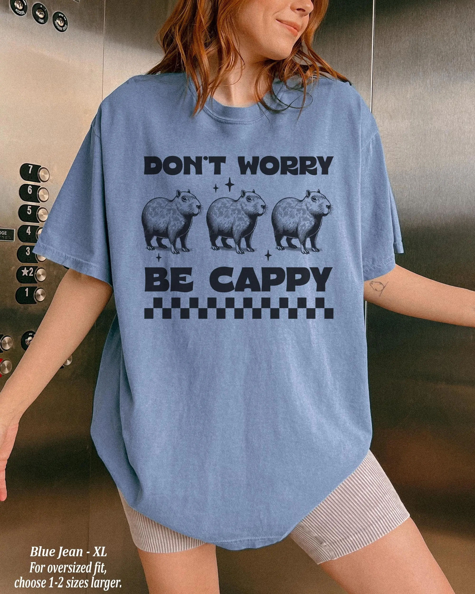 Фото Футболка Comfort Colors Dont Worry Be Cappy, забавная капибара, мем, говорящая цитата №1
