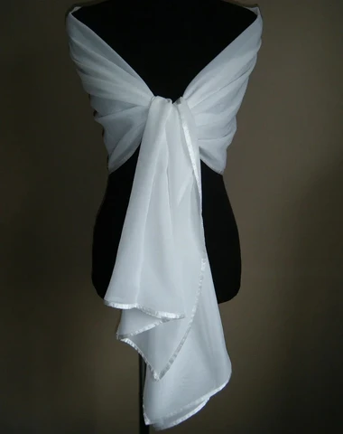 Свадебная шифоновая куртка цвета белый/слоновой кости, накидка, свадебная шаль, атласная окантовка, ткань из искусственной пашмины, шарф