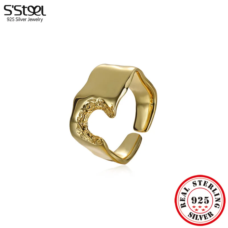

S'STEEL 925 Sterling Silver Irregular Open Adjustable Rings For Women Couple Trending Products 2023 Accessories S925 Jewelry