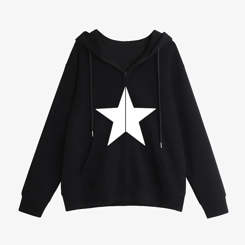 

Kpop модный кавайный Harajuku Звездный графический принт с длинным рукавом черный унисекс Свитшот уличная одежда винтажная Фея гранж Женская кур...