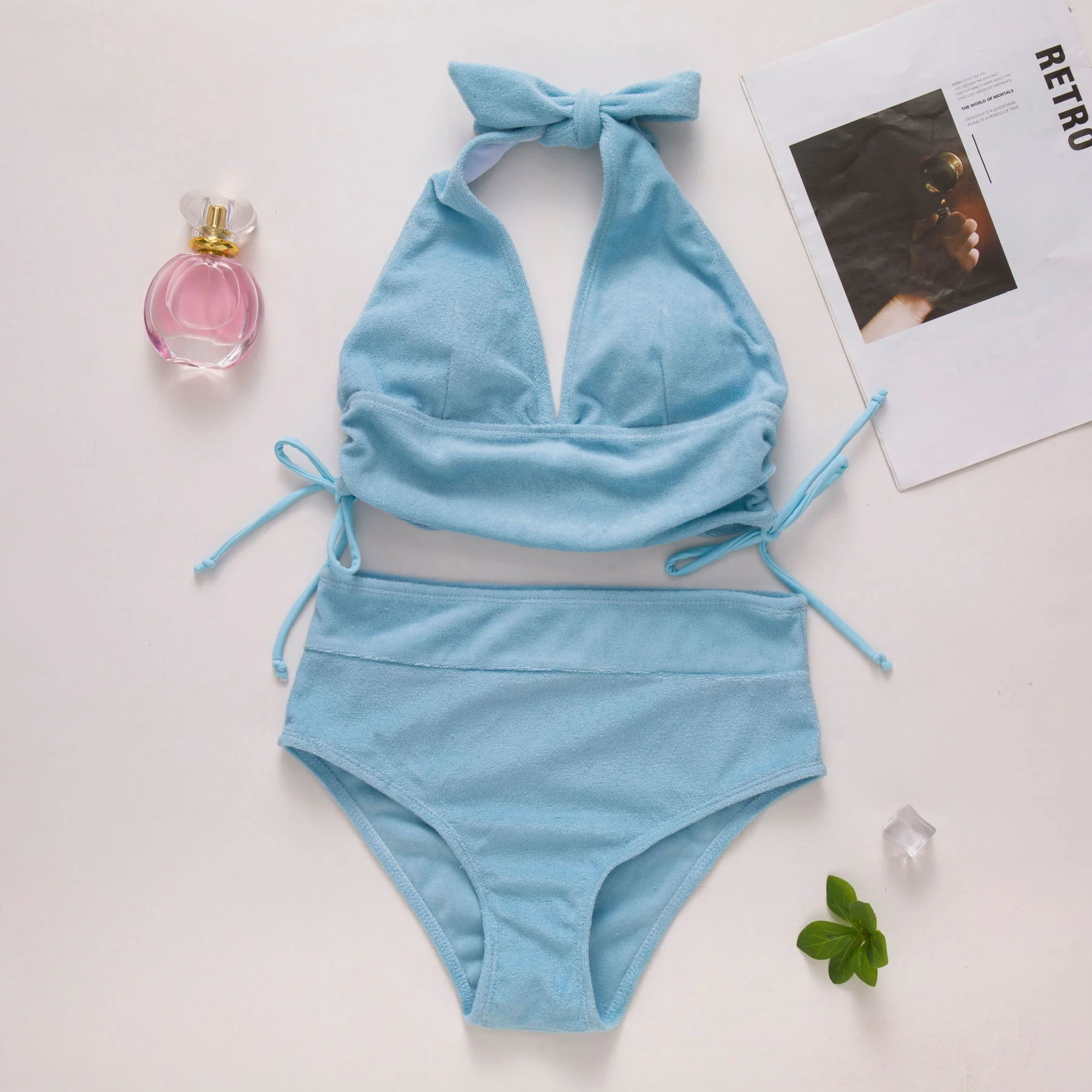 

2022 Sexy Bikini Set Blue Swimsuit Female Bathing Suit New High Waist Bikini Swimming Pool Beach Swimwear CC325