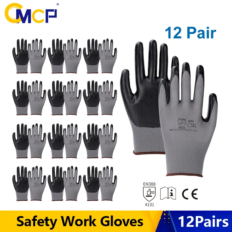 

CMCP 12Pairs Work Gloves,13 Gauge Nylon Smooth Polyester NBR Glove,M L XL Working Gloves for Construction, Gardening Gloves