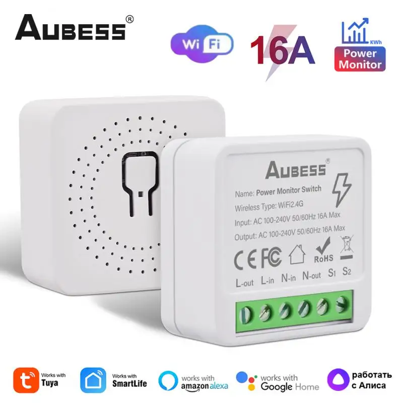 

Умный мини-выключатель AUBESS с Wi-Fi и таймером, 16 А