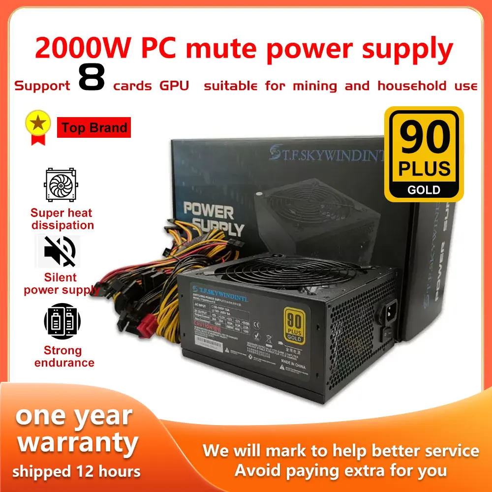 T.F.SKYWINDINTL NEW 2000W ATX PSU ​Mining Power Supply PC Power Support 8 Display Cards GPU 95% Efficiency for BTC Bitcoin Miner