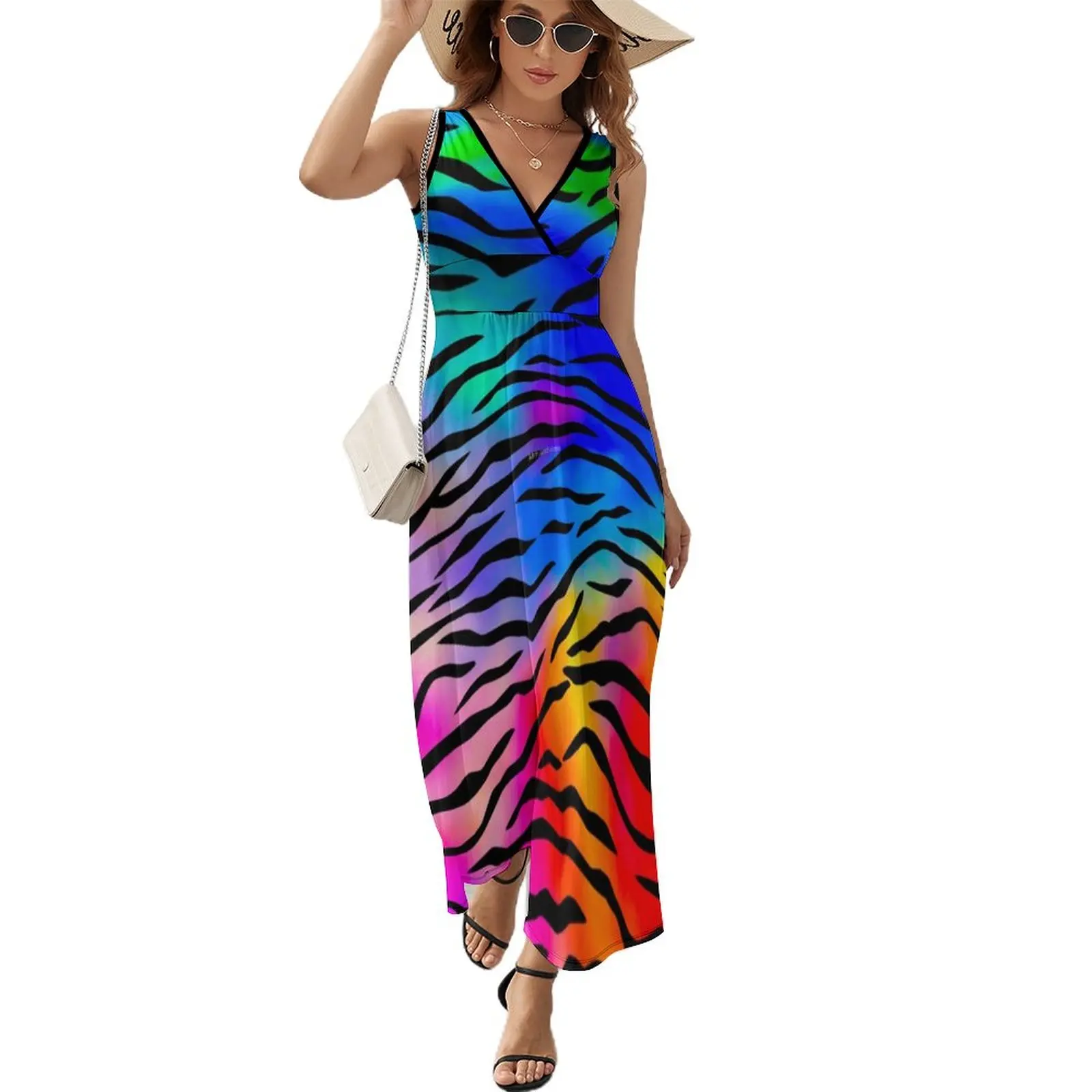 

Tiger Stripes Dress Abstract Line Print Trendy Maxi Dress Street Fashion Bohemia Long Dresses Women High Waist Oversize Vestidos