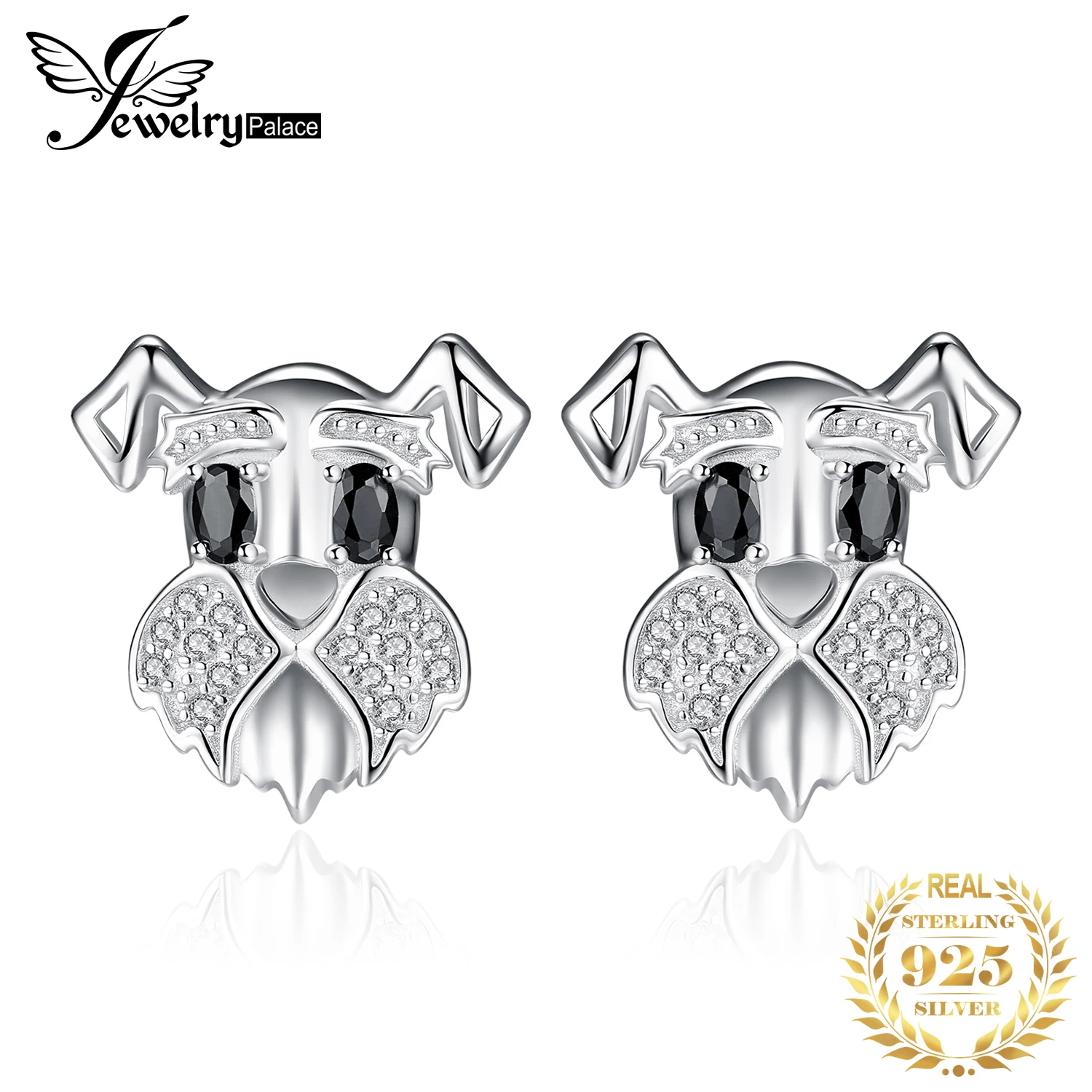 JewelryPalace-pendientes de plata de ley 925 con diseño de perro Schnauzer para mujer, aretes pequeños, plata esterlina, espinela negra Natural, piedras preciosas