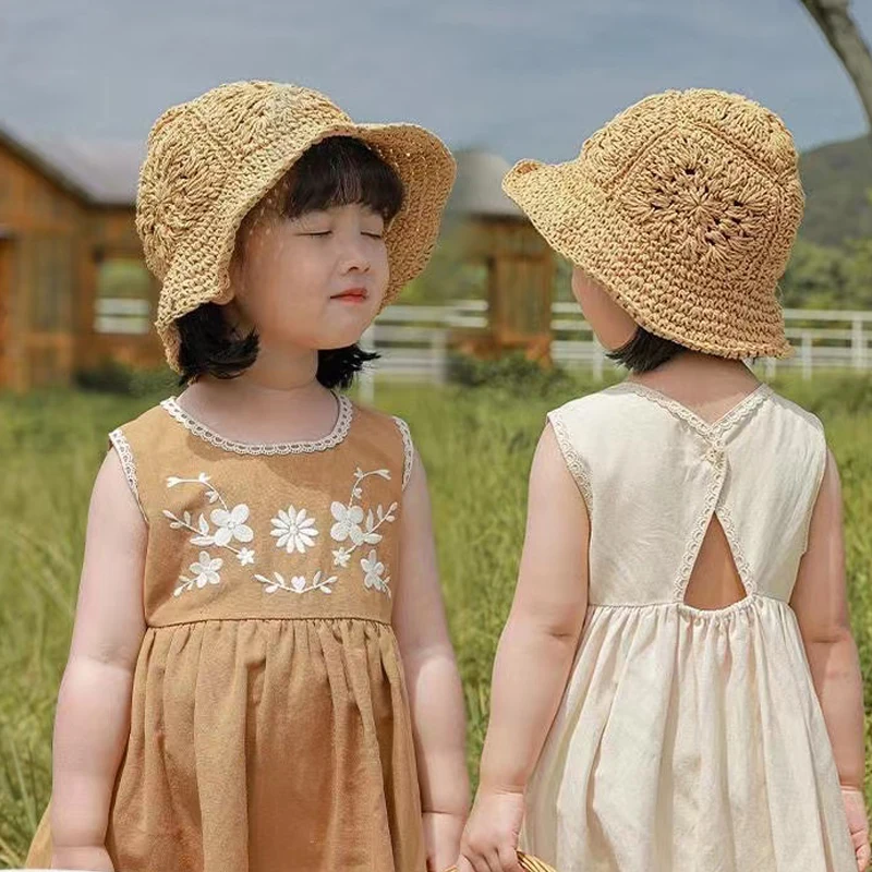

Girl Cotton Summer Dress Little Girls Embroidered Sleeveless Holiday Floral Dresses Toddlers Vintage Princess Dresses 2-7 Years