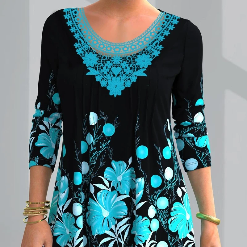 

2022 Spring Autumn Casual Women Blouse Printing Solid Color Lace O-Neck Long Sleeve Blusas Elegance Shirts Women’s Tops