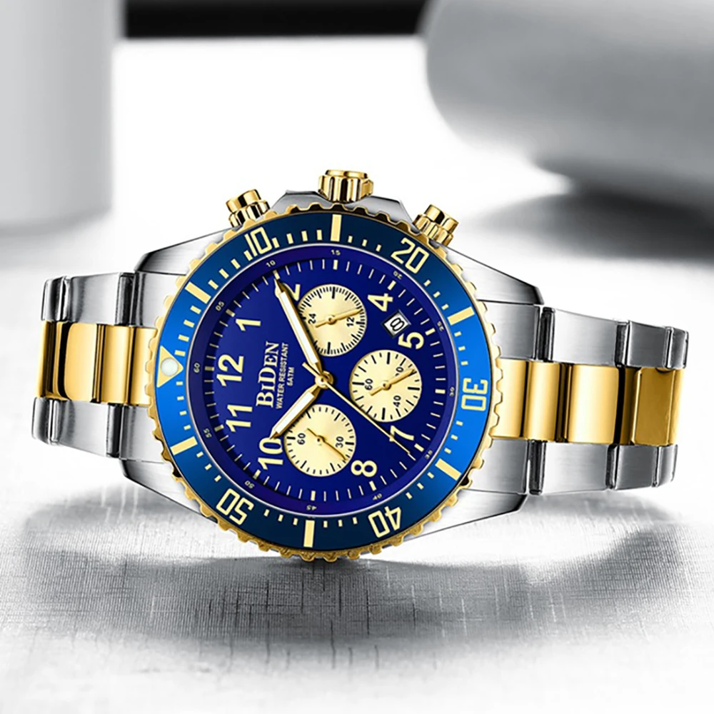 

Business Stainless Steel Mens Watches Blue Dial Luxury Quartz Watch Men Waterproof Sport Military Wristwatch Relogio Masculino