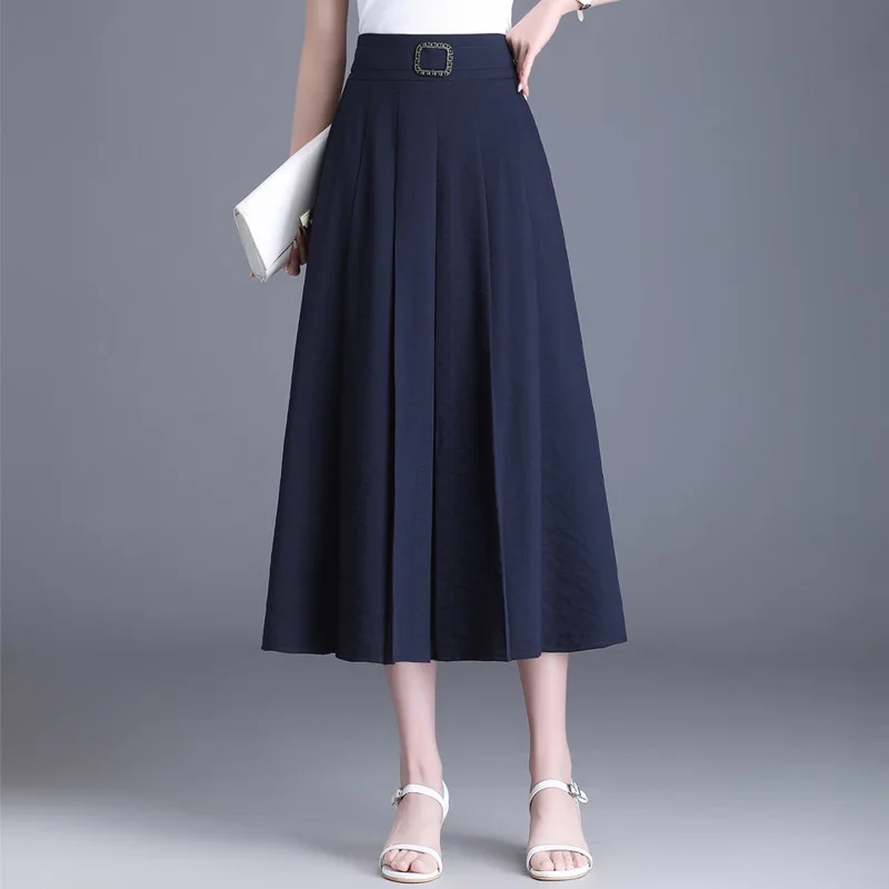 

Модная элегантная однотонная длинная Плиссированная юбка, новинка весны 2022, женская Свободная Повседневная офисная юбка с высокой талией, ...