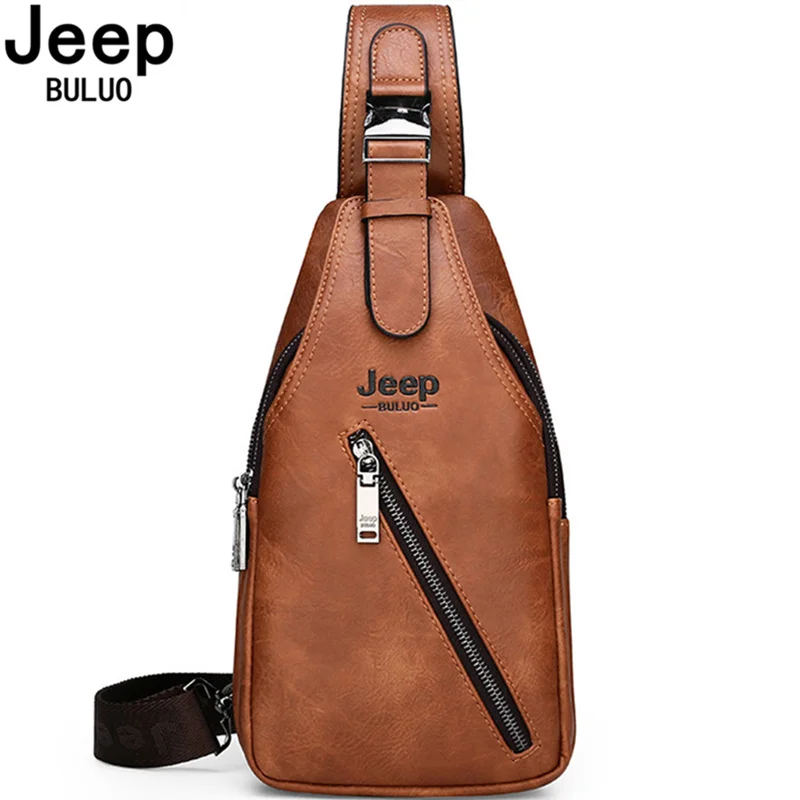 JEEP BULUO High Quality For Man BRAND Chest Bag Men Sling crossbody bag Man's Crossbody Bag Split Leather