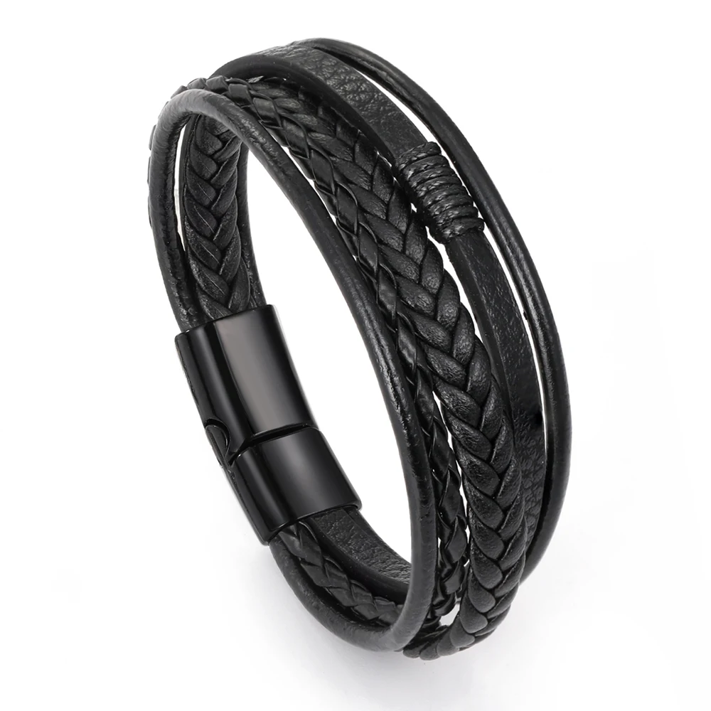 

Модный классический браслет из натуральной кожи для мужчин, очаровательные ювелирные изделия для рук, многослойный мужской браслет, подаро...