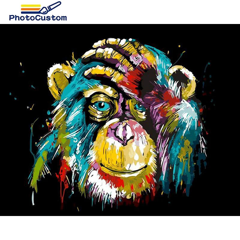 

PhotoCustom Oil Painting Chimpanzees Drawing On Canvas HandPainted Art Gift DIY Coloring By Number Animals Kits Home Decoration