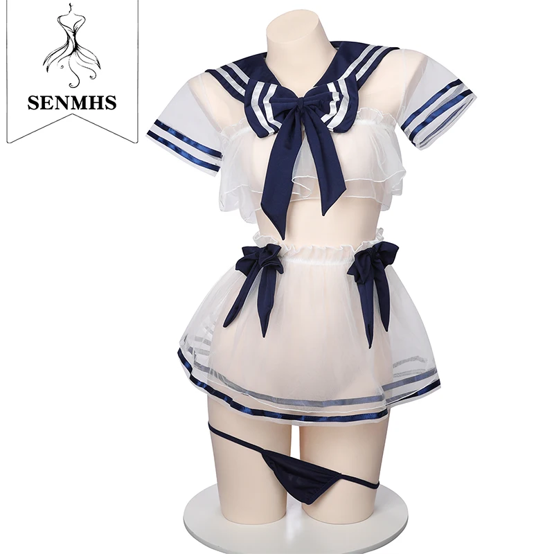 

SENMHS Sexy Lingerie Sailor Cosplay Costumes College Navy High Quality Soft Fabric Transparent Lovely Sweet Student Uniform