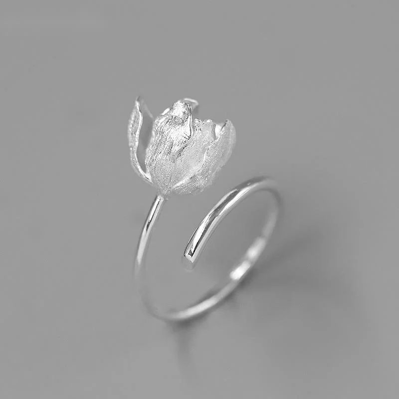 

- open ring adjustable women, 925 sterling silver, elegant, tulip