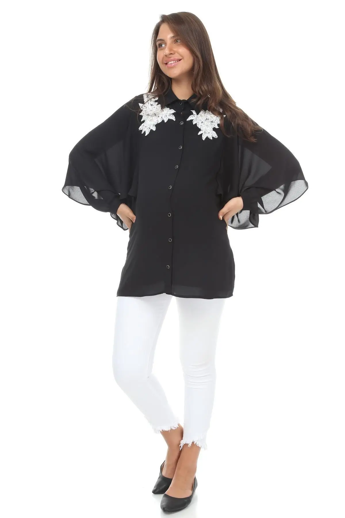 

Maternity Fashion Lace Collar Chiffon Maternity Shirt