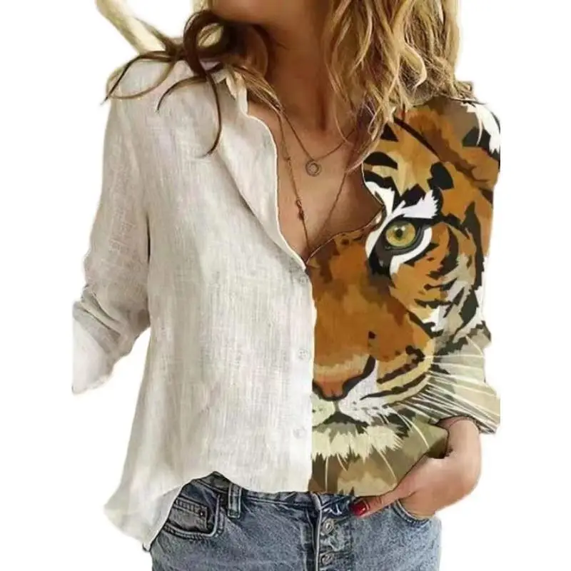 

Блузка Женская Весенняя Новая модная рубашка с цветным блокировкой и отворотом ручная роспись женские блузки