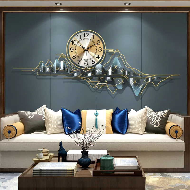 

Luxury Wrought Iron Landscape Wall Clocks Home Livingroom Wall Mural Decor Entrance Lobby Mute Clock Wall Sticker Crafts