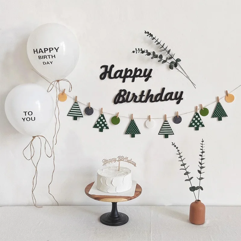 

INS Baby First Birthday Background Decor Tree Bunting Banner Garland With Wooden Clip 1st 2nd 3rd Birthday Baby Shower Garland