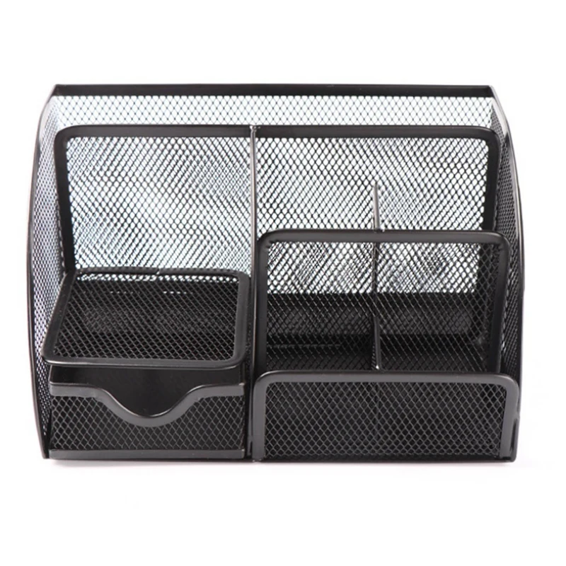 

Mesh Desk Organizer Pen Holder, Accessories Storage Caddy With 6 Compartments, And Drawer Office Supplies Gift (2 PCS)