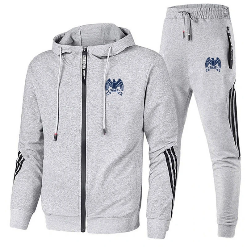 2023 New Brand PLORY Men's Zipper Hoodie Set + 2pcs High Quality Casual Sweatpants Fashion Sports Men's Suit M-XXXL