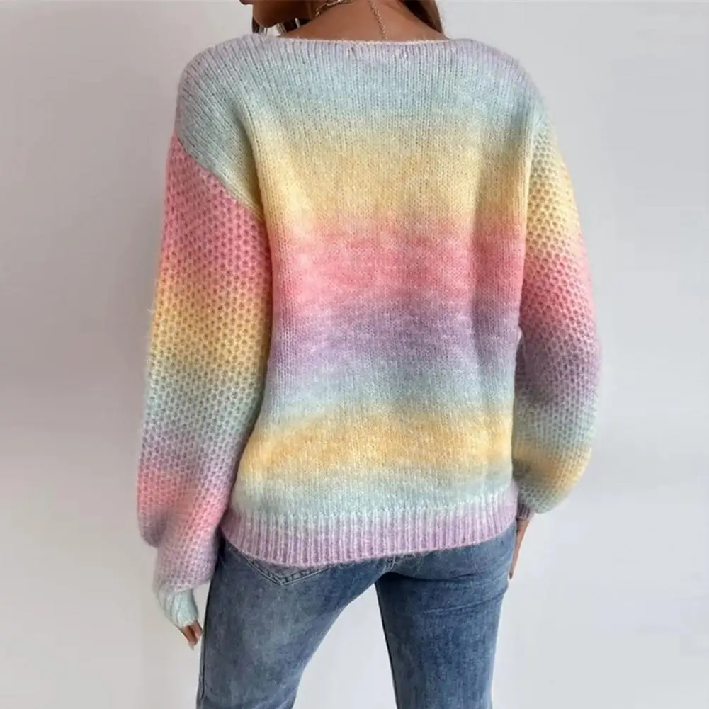 

Knitted Sweater Thickened Comfy Coldproof Elegant Rainbow Gradient Knitted Sweater Winter Sweater Streetwear