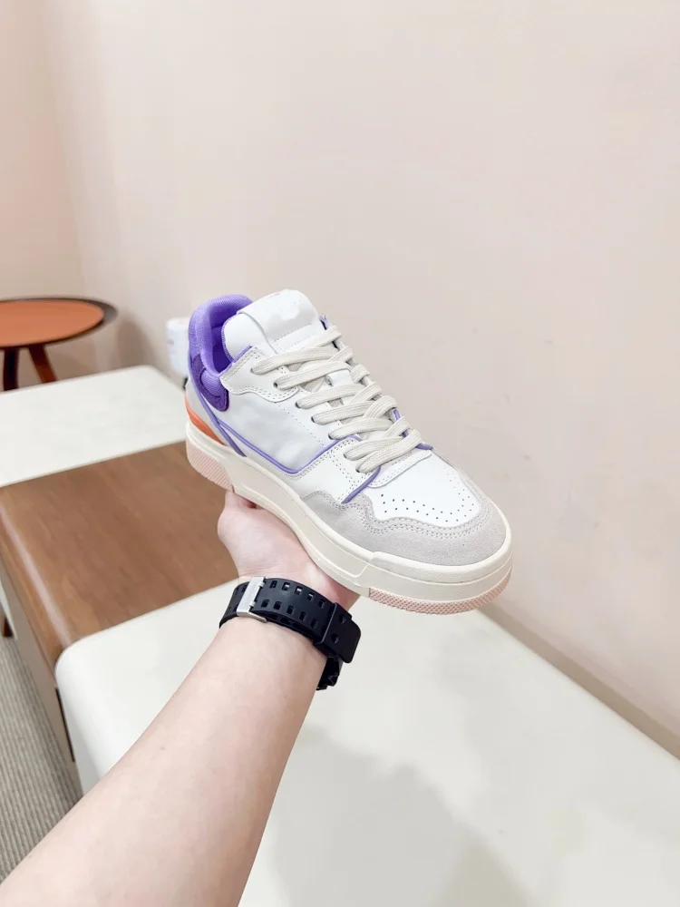 Euro-American 2024 Spring Autumn New Color collage White shoes leather plate. plate sole Fashion couple Women's Sports and Leisure