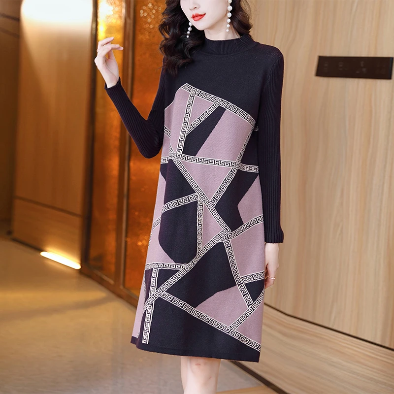

Новинка Осень-зима 2022 высококачественное шерстяное трикотажное мини-платье с длинным рукавом для женщин Корейское высококачественное пов...