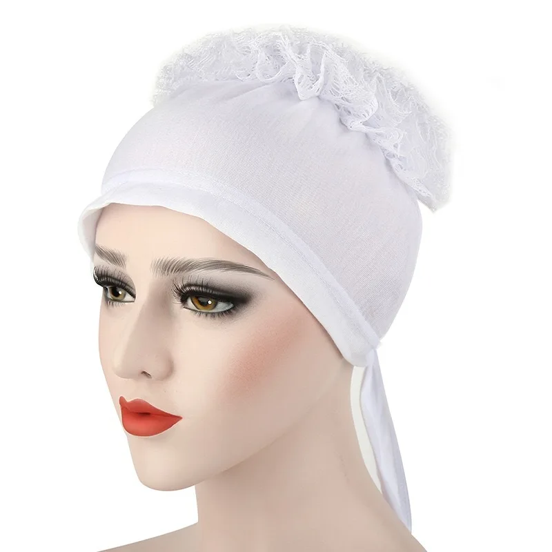 

2021 Muslim Fashion Solid Turban Hijab With Flowers Women's Underscarf Inner Caps Solid Bonnet Musulman Turbante