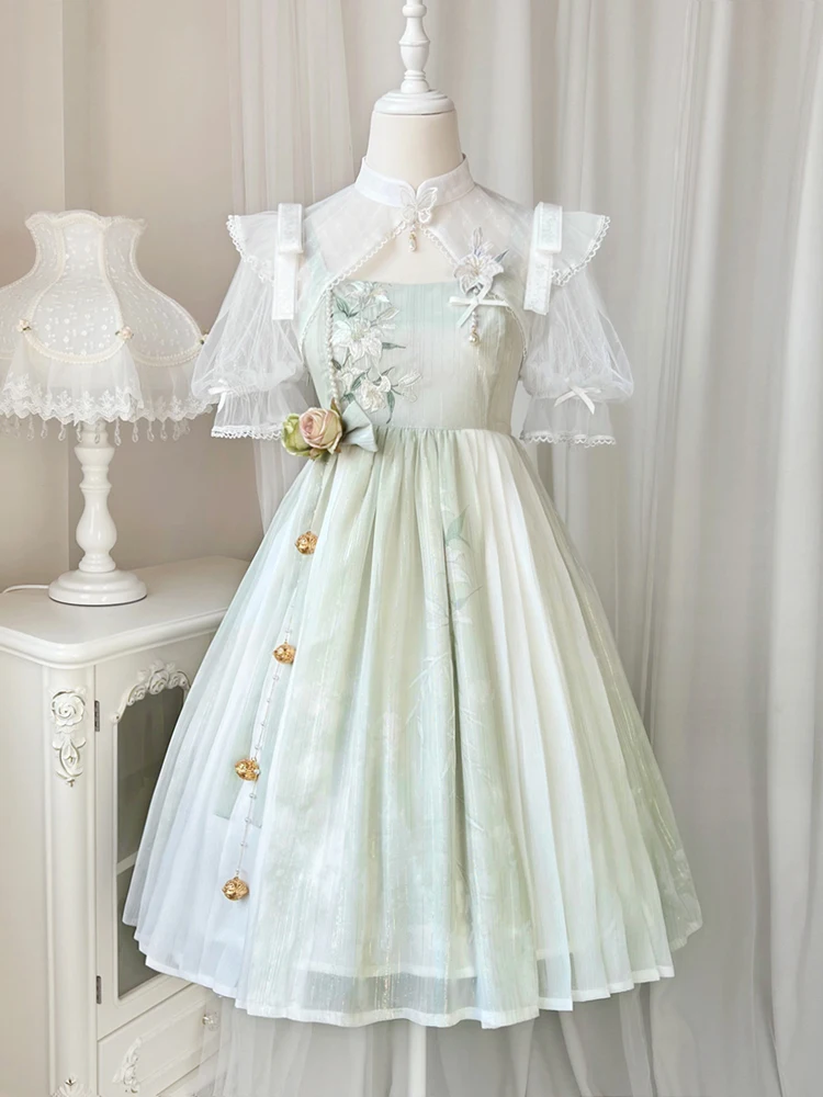 

Милое женское платье JSK в стиле "Лолита", сетчатая дизайнерская трехмерная юбка с цветочным орнаментом, новинка сезона весна-лето 2023, женское платье принцессы на день рождения