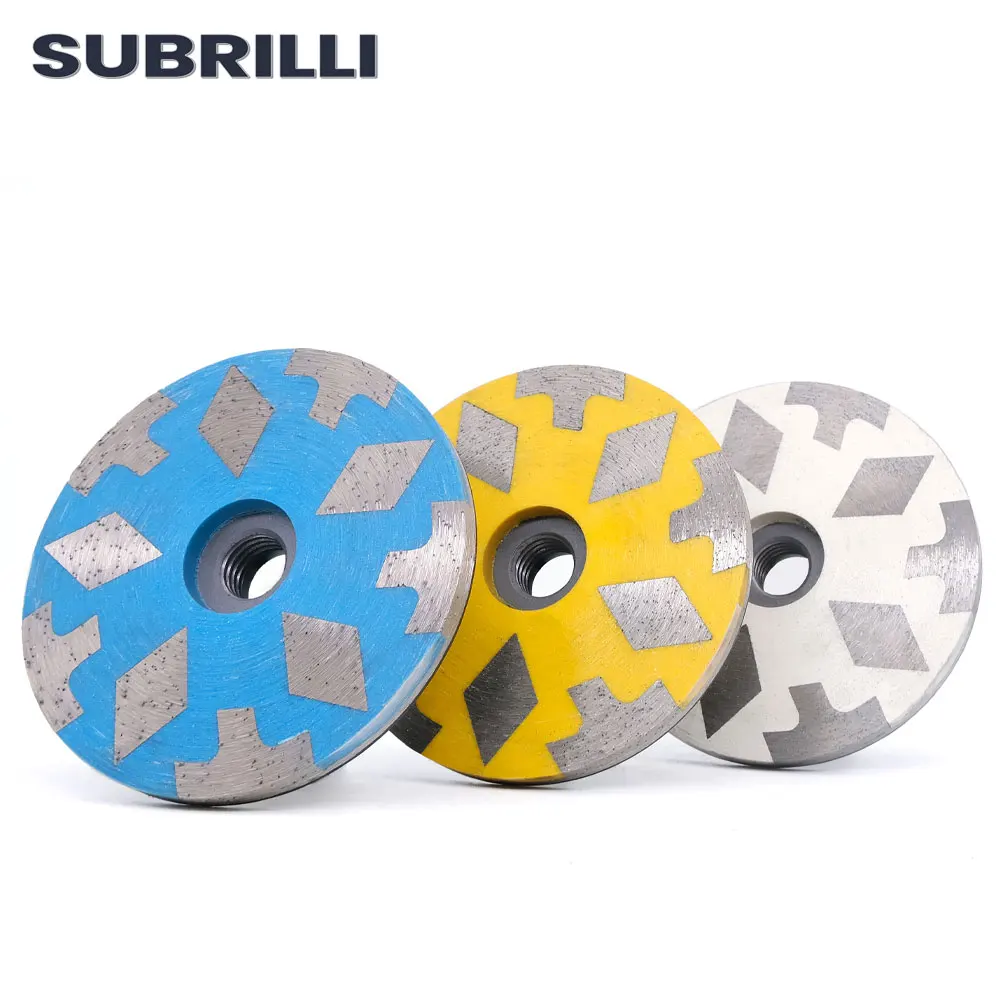 SUBRILLI 4“ Resin Filled Diamond Cup Grinding Wheel M14 5/8-11 For Angle Grinder Ceramic Quartz Artificial Stone Concrete