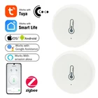 Умный термометр Tuya ZigBee, термометр и датчик влажности на батарейках, умная домашняя метеостанция безопасности для дома