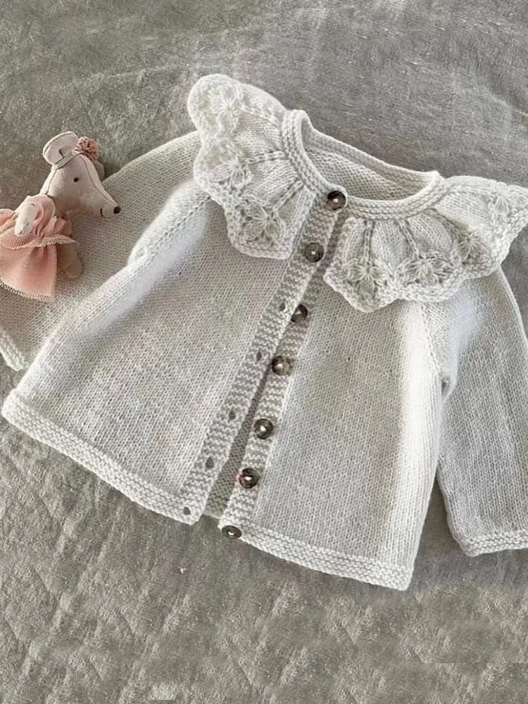 Вязание кролика Ins Sle Цветочный язык Кардиган Свитер Детская шерсть ручной работы