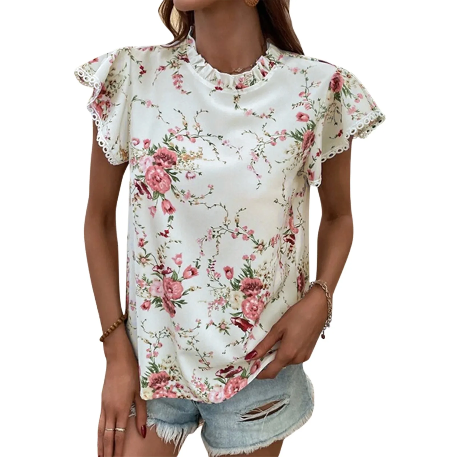 

Женская футболка с коротким рукавом и принтом, на пуговицах