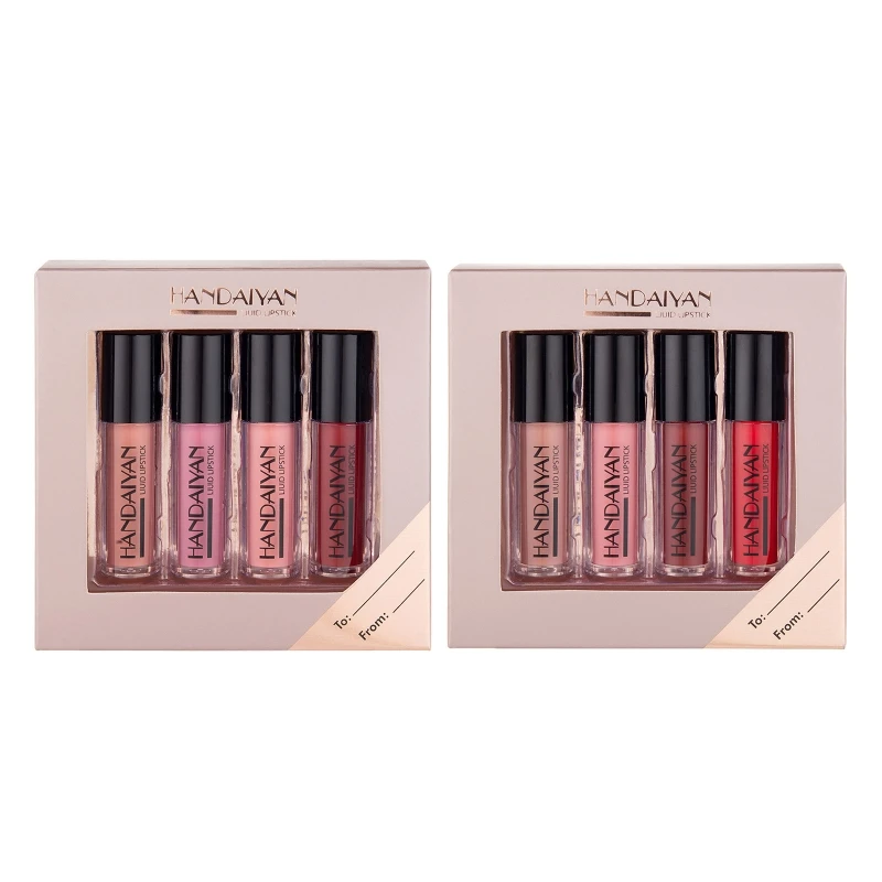 

Women Makeup Lip Gloss 4 Colors Waterproof Matte Velvet Lipstick Long Lasting Non-stick Cup Smudge Proof Cosmetic Gift